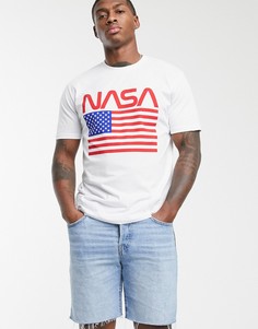 Свободная футболка с принтом флага и надписью Nasa от ASOS - Белый