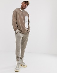 Бежевый oversize-лонгслив с высоким воротом и карманами в стиле милитари ASOS DESIGN - Синий