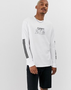 Свободный лонгслив с принтом на груди и рукавах ASOS DESIGN - Белый