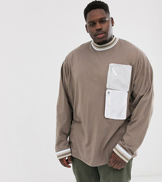 Бежевый oversize-лонгслив с высоким воротом и карманами ASOS DESIGN Plus - Бежевый