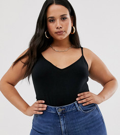 Черный топ на тонких бретельках с V-образным вырезом ASOS DESIGN Curve - Черный
