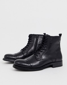 Черные кожаные ботинки на шнуровке Jack & Jones - Черный