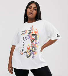 Белая oversize-футболка с принтом дракона ASOS DESIGN Curve - Белый