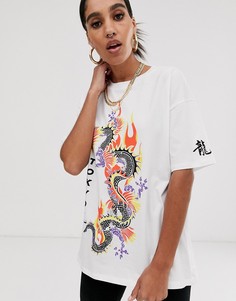 Белая oversize-футболка с принтом дракона ASOS DESIGN - Белый