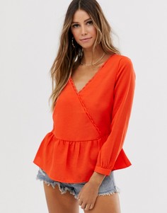 Блузка с запахом и баской Vila - Красный