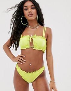 Желтый присборенный бикини топ-бандо ASOS DESIGN - Желтый