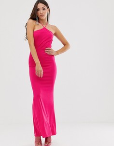 Ярко-розовое платье макси с лямкой через шею ASOS DESIGN - Розовый