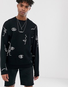 Черный свободный свитшот с принтом ASOS DESIGN - Черный