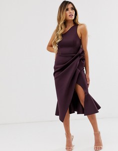Платье миди с присборенной отделкой на одно плечо ASOS DESIGN - Фиолетовый