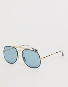 Квадратные солнцезащитные очки-авиаторы с синими стеклами Ray-Ban 0RB3583N - Золотой