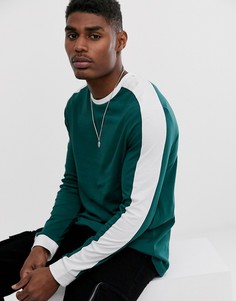 Зеленый лонгслив из органического хлопка с контрастной вставкой на плечах ASOS DESIGN - Зеленый