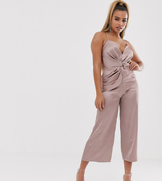 Атласный комбинезон с узлом спереди ASOS DESIGN Petite - Розовый