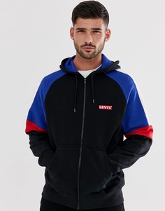 Черно-сине-красный худи колор блок на молнии с логотипом Levis - Черный Levis®