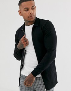 Черная удлиненная трикотажная куртка Харрингтон ASOS DESIGN - Черный