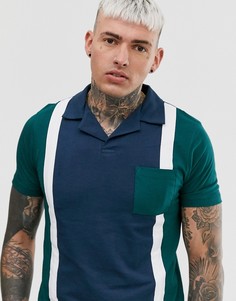 Темно-синяя футболка-поло с вертикальными вставками ASOS DESIGN - Темно-синий