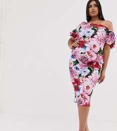 Облегающее платье миди с цветочным принтом ASOS DESIGN Curve - Черный