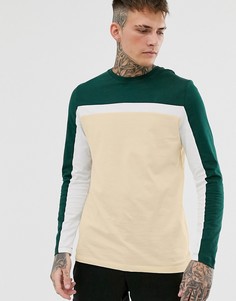 Бежевый лонгслив со вставками колор блок ASOS DESIGN - Бежевый