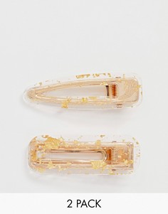 Набор из 2 заколок для волос из каучука с отделкой золотистого цвета Pieces - Золотой