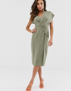 Платье миди с драпировкой спереди ASOS DESIGN - Зеленый