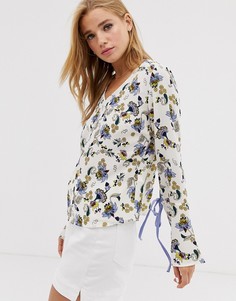 Блузка с цветочным принтом и завязками на рукавах Glamorous - Мульти