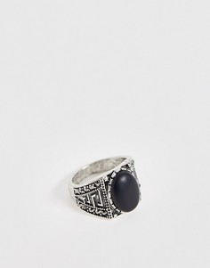 Кольцо с черным камнем ASOS DESIGN - Серебряный