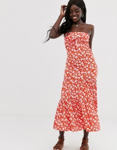 Платье-бандо макси с цветочным принтом и завязкой ASOS DESIGN - Мульти