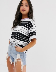 Oversize-футболка с полосками и контрастным лиловым воротом ASOS DESIGN - Мульти