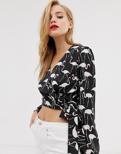 Укороченная блузка с принтом фламинго Glamorous - Черный