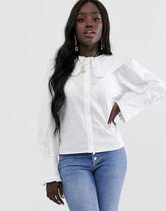 Рубашка с длинными рукавами и оборками на воротнике ASOS DESIGN - Белый