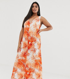 Асимметричное платье макси с пальмовым принтом ASOS DESIGN Curve - Мульти