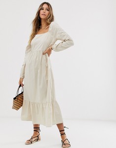 Свободное платье с квадратным принтом Vila - Светло-бежевый