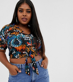 Рубашка с тропическим принтом и завязкой Pink Clove - Мульти