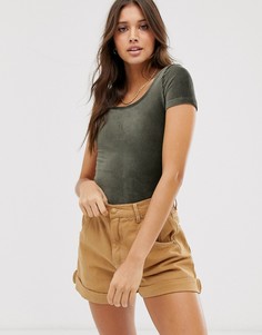 Бархатная футболка с овальным вырезом Hollister - Зеленый