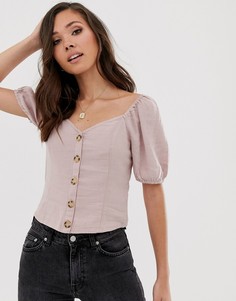 Льняная рубашка на пуговицах Abercrombie & Fitch - Розовый