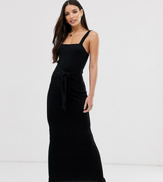 Платье макси в рубчик с завязкой на талии ASOS DESIGN Tall - Черный
