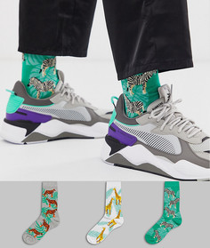 Набор из 3 пар носков с рисунками животных ASOS DESIGN safari - Мульти