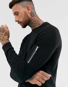 Черный лонгслив с карманом MA1 на молнии на рукаве ASOS DESIGN - Черный