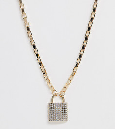 Золотистое ожерелье с массивной цепочкой и подвеской-замком с отделкой камнями ASOS DESIGN Curve - Золотой