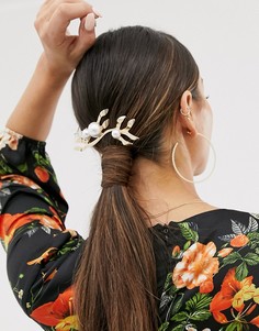 Золотистая заколка для волос в форме листа с искусственным жемчугом ASOS DESIGN - Золотой