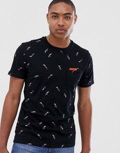 Черная футболка с принтом птиц и карманом Superdry - Черный