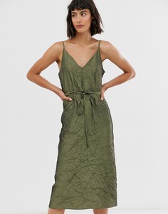 Платье-комбинация с поясом из фактурной тафты ASOS WHITE - Зеленый