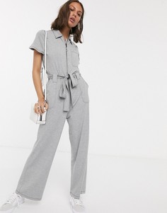 Трикотажный комбинезон на молнии с завязкой на талии ASOS DESIGN - Серый