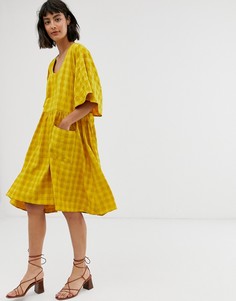 Свободное платье в клетку с карманами ASOS WHITE - Желтый