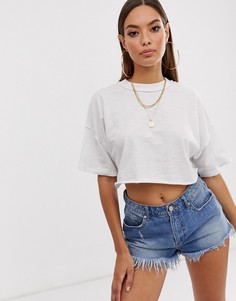 Белая укороченная футболка прямого кроя с наружными швами ASOS DESIGN - Белый