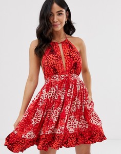 Платье с халтером и цветочным принтом Free People - Красный