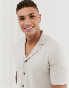 Светло-серая трикотажная футболка-поло с отложным воротником ASOS DESIGN - Серый