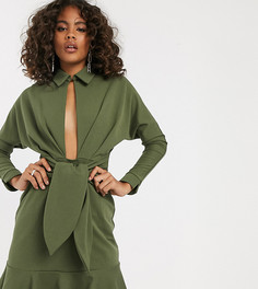 Платье-рубашка мини с баской ASOS DESIGN Tall - Зеленый