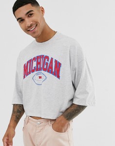 Белая меланжевая укороченная oversize-футболка с принтом в виде названия города ASOS DESIGN - Белый