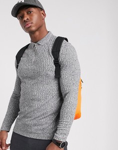 Серый лонгслив-поло в рубчик с молнией на вороте ASOS DESIGN - Серый