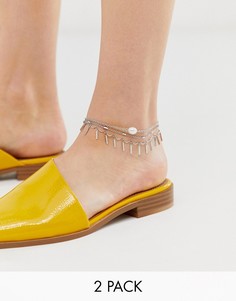 Набор из 2 браслетов на ногу с подвесками ASOS DESIGN - Серебряный